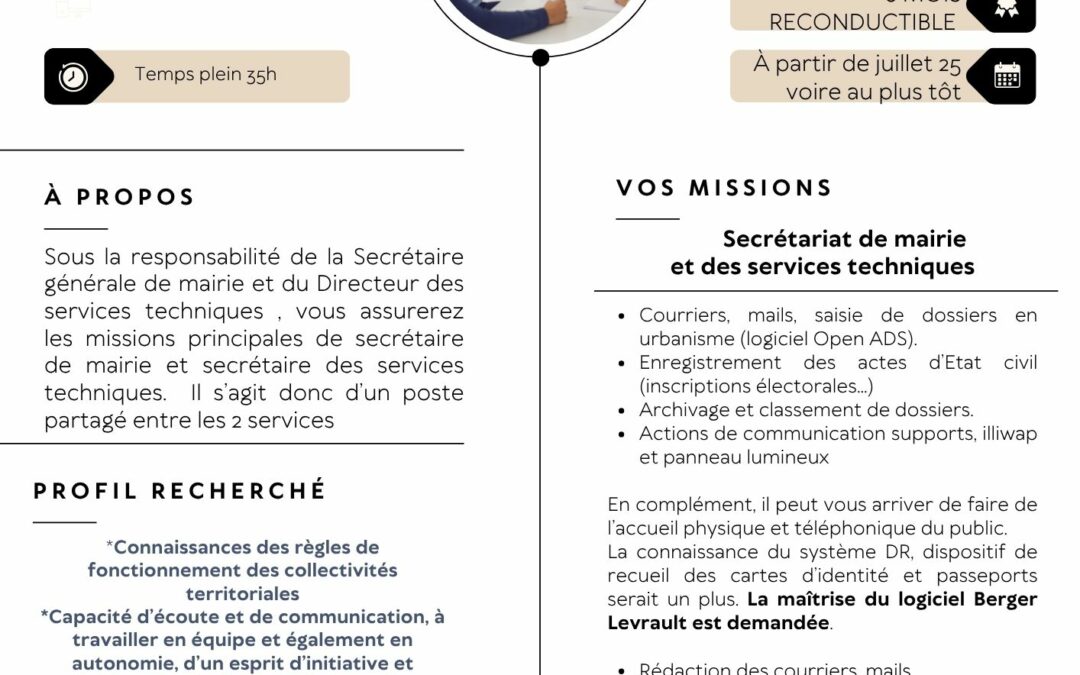 La mairie recrute un(e) secrétaire de mairie et des services techniques