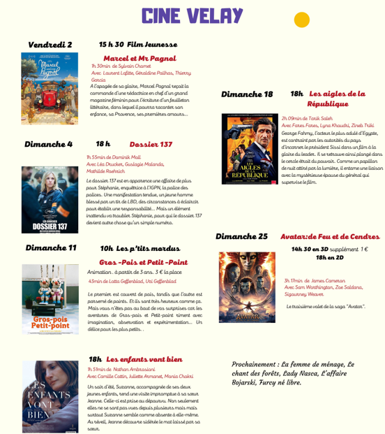 cinévelay présente au mois de janvier